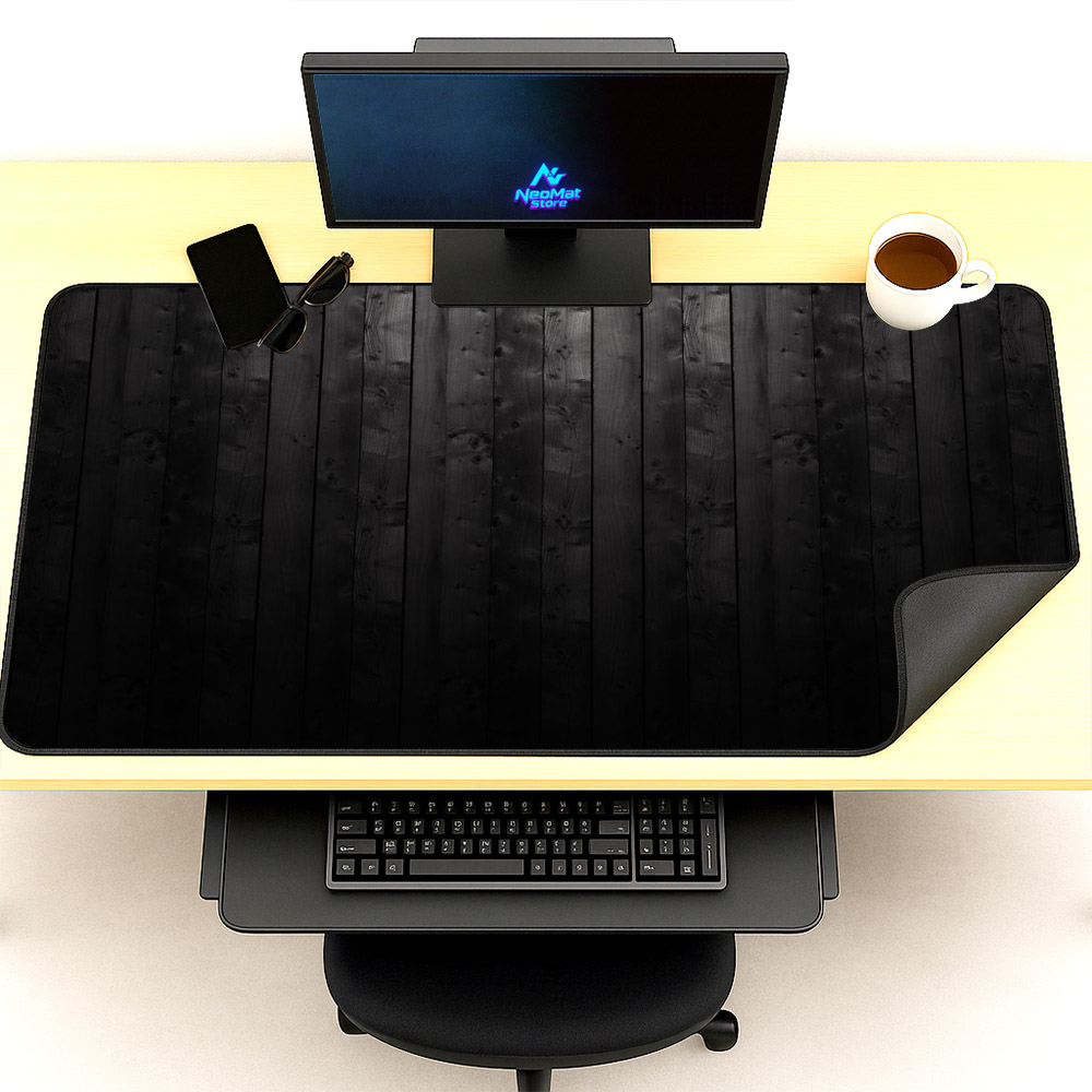 Desk Setup Black And Wood - Enorme Muismat 2000x1000 Hout Aanpasbare Computermuismat
