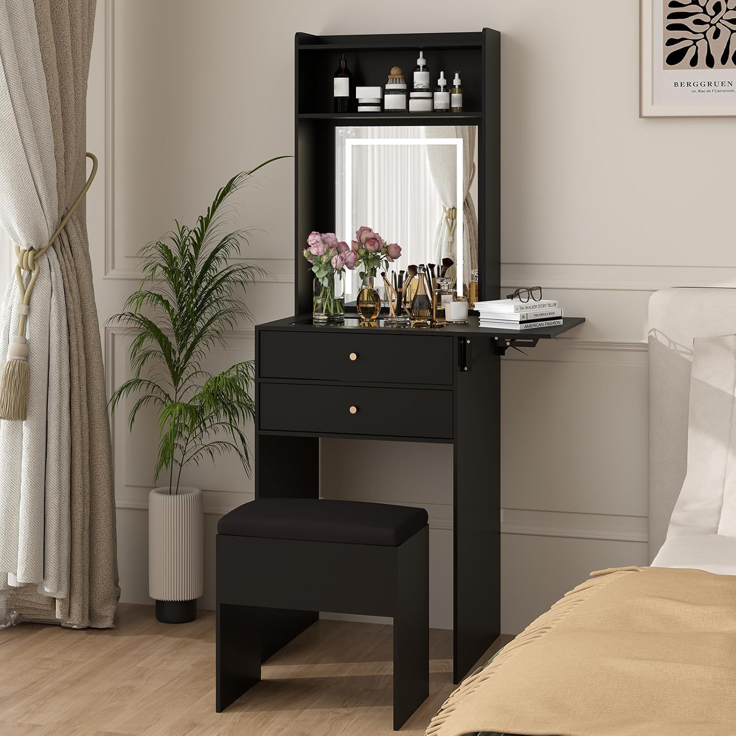 Desk Setup Black And Wood - Mini zwarte kaptafelset voor de slaapkamer