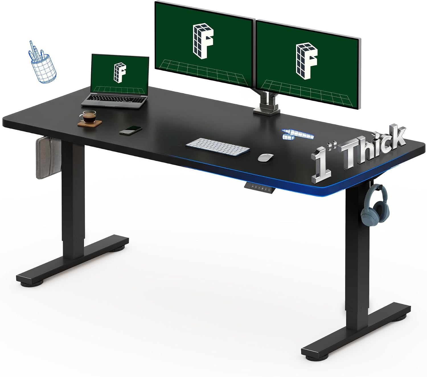 Desk Setup Black And Wood - FLEXISPOT 60