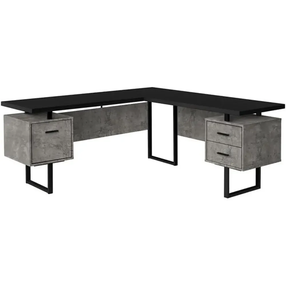 Desk Setup Black And Wood - L-vormig 70-computerbureau met opbergruimte voor thuiskantoor,