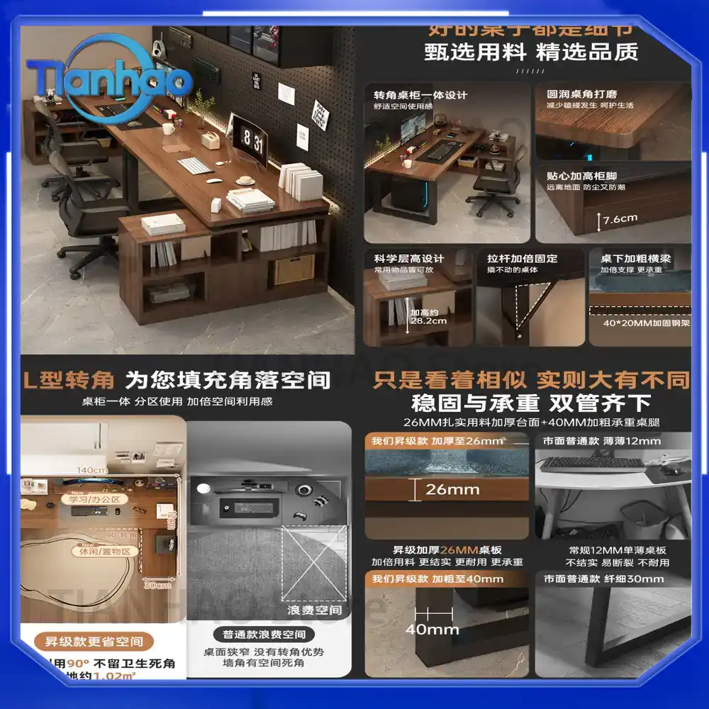 Desk Setup Corner - L-vormig gamingbureau met boekenplank voor dubbele