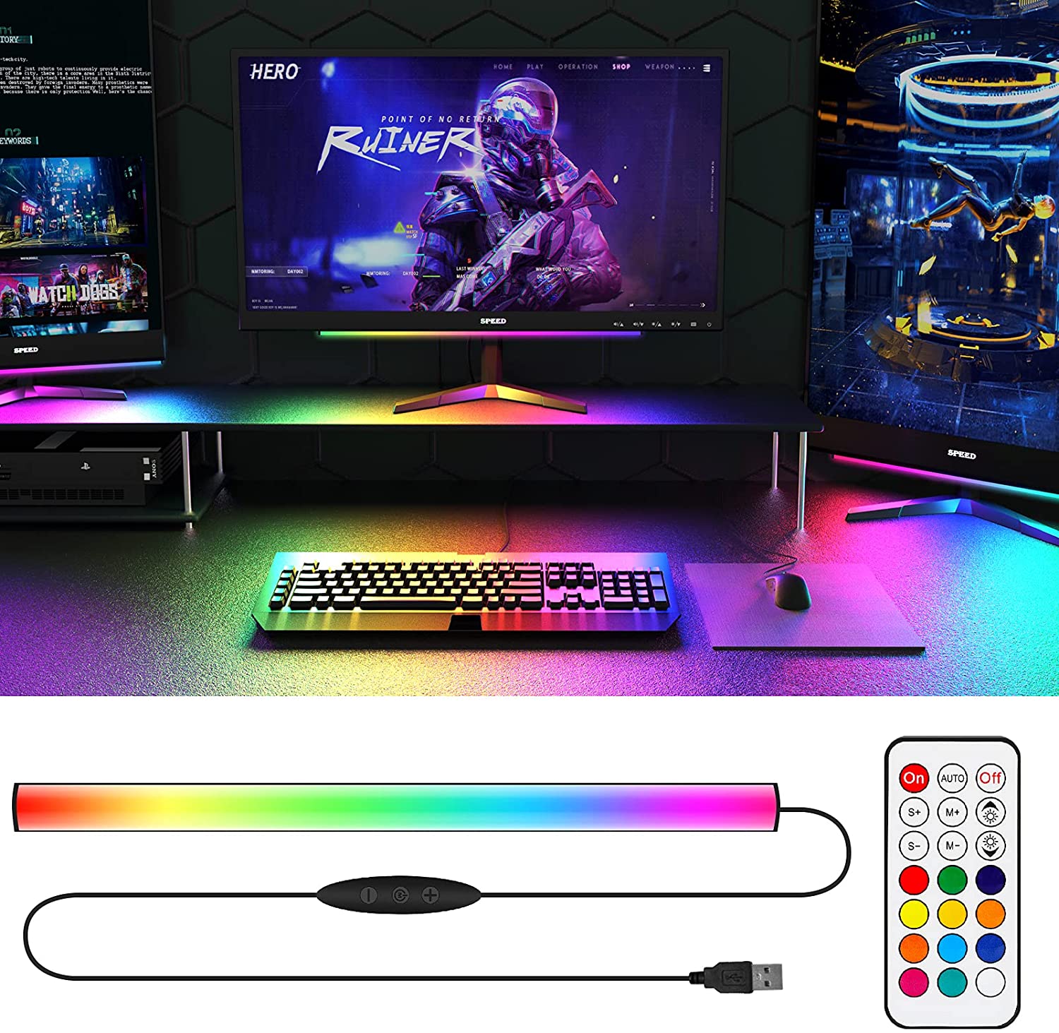 Desk Setup Gaming Pc - Onder monitor lichtbalk RGB Dreamcolor Ambient