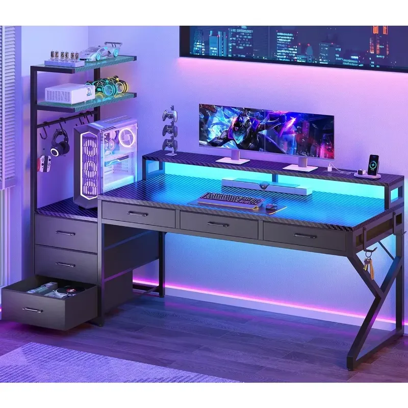 55 inch gaming bureau met 6 la - Desk Setup Corner recensie en prijs