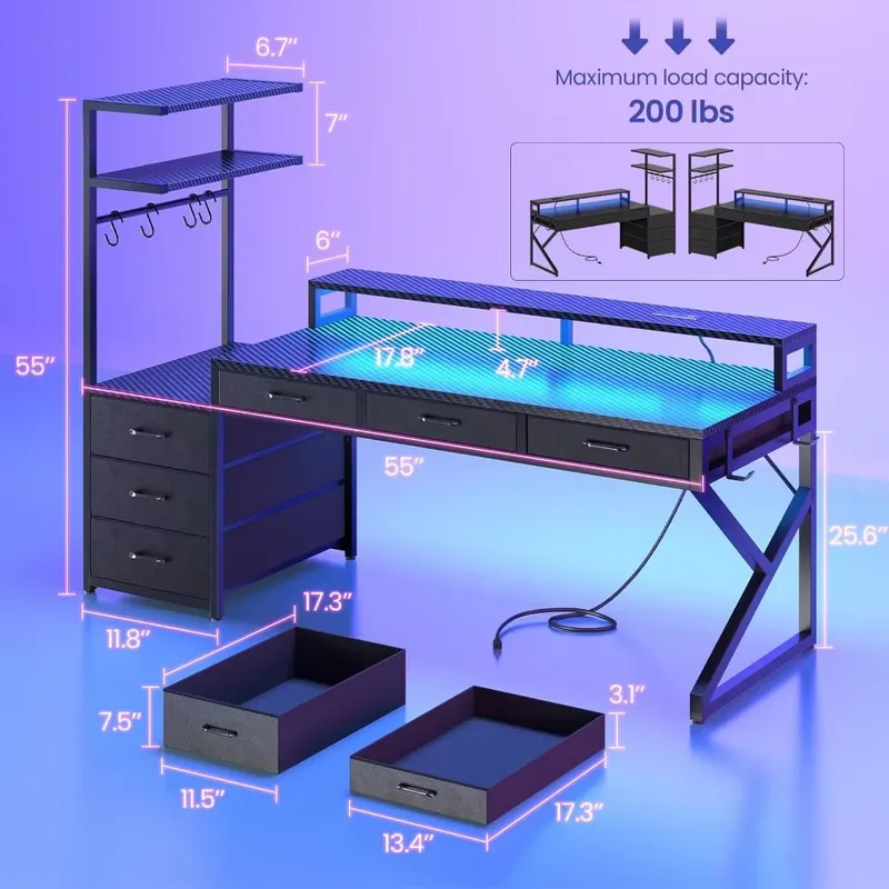 55 inch gaming bureau met 6 la - Desk Setup Corner recensie en prijs