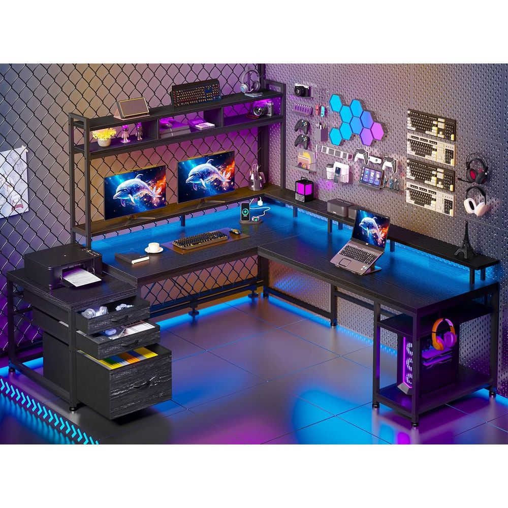 64x59 L-vormig gamingbureau vo - Desk Setup Black And Wood recensie en prijs
