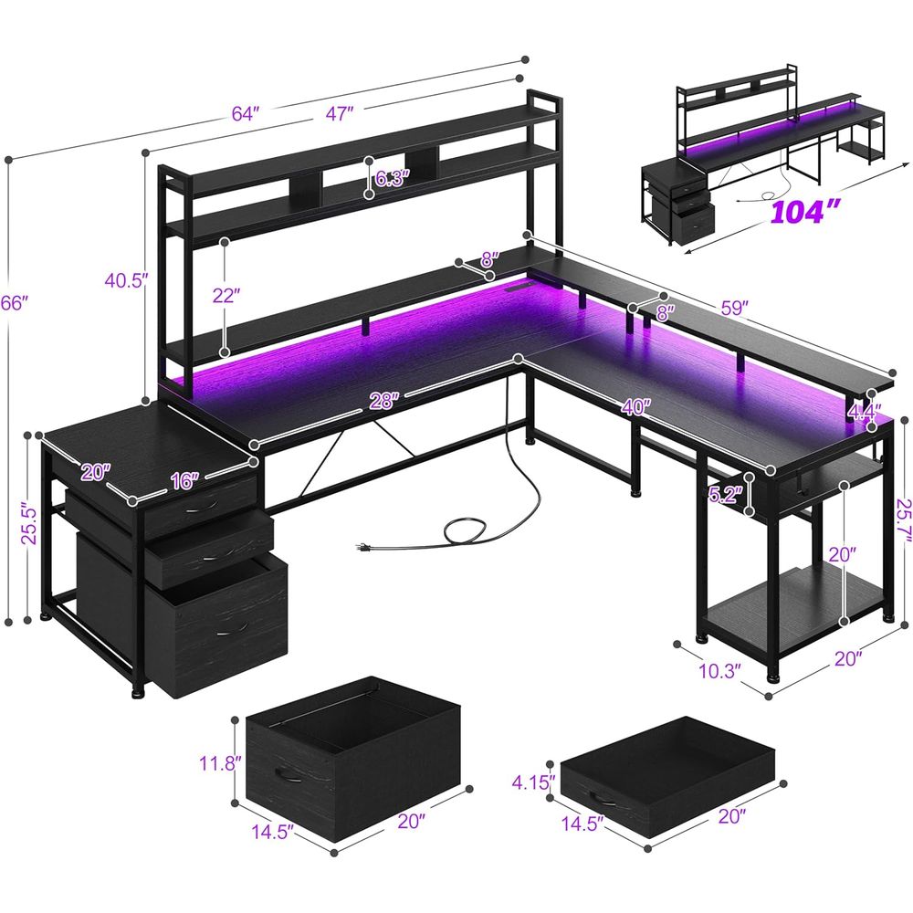 64x59 L-vormig gamingbureau vo - Desk Setup Black And Wood recensie en prijs