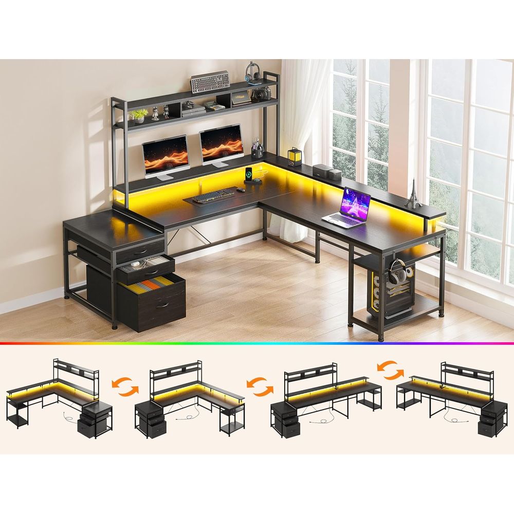 64x59 L-vormig gamingbureau vo - Desk Setup Black And Wood recensie en prijs