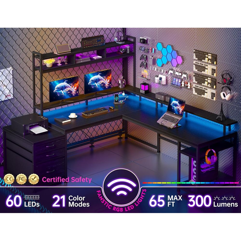 64x59 L-vormig gamingbureau vo - Desk Setup Black And Wood recensie en prijs